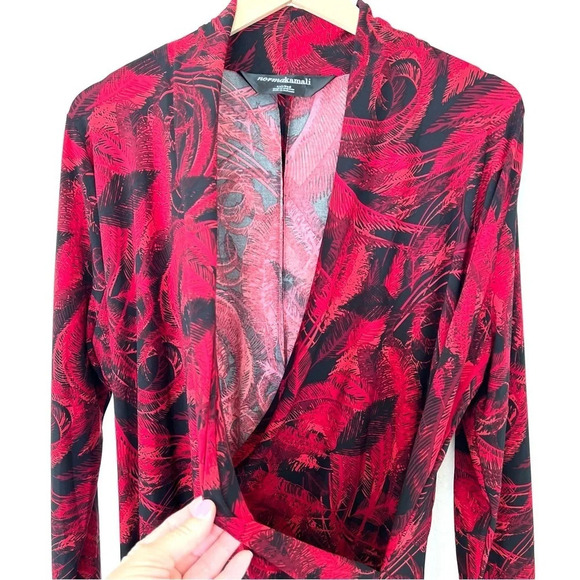 Norma Kamali Long Sleeve Side Drape Dress Soft Stretchy Knit Red Black Size XXL - Picture 9 of 15